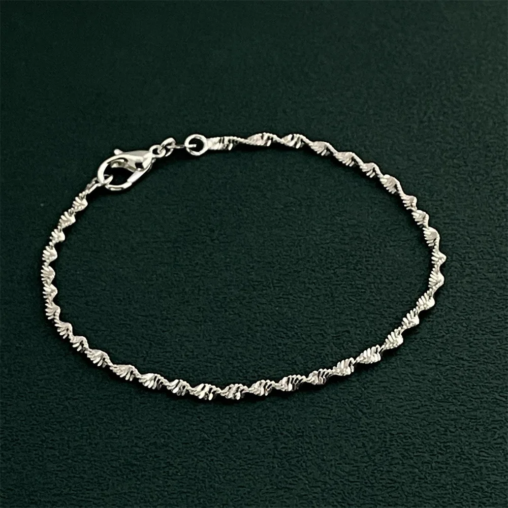 925 Sterling Silver Water Wave Twisted Chain Bracelet Minimalist Delicate Bracelet for Women Jewelry Gift
