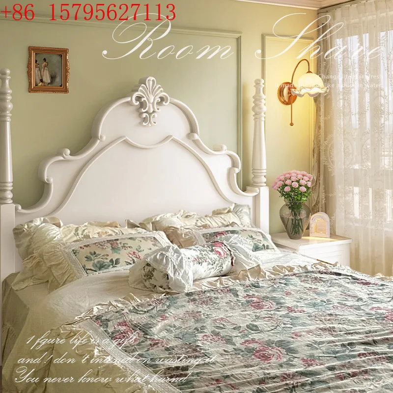 

French solid wood bed cream wind princess bed carved retro 1.8m double master bedroom American Anna bed
