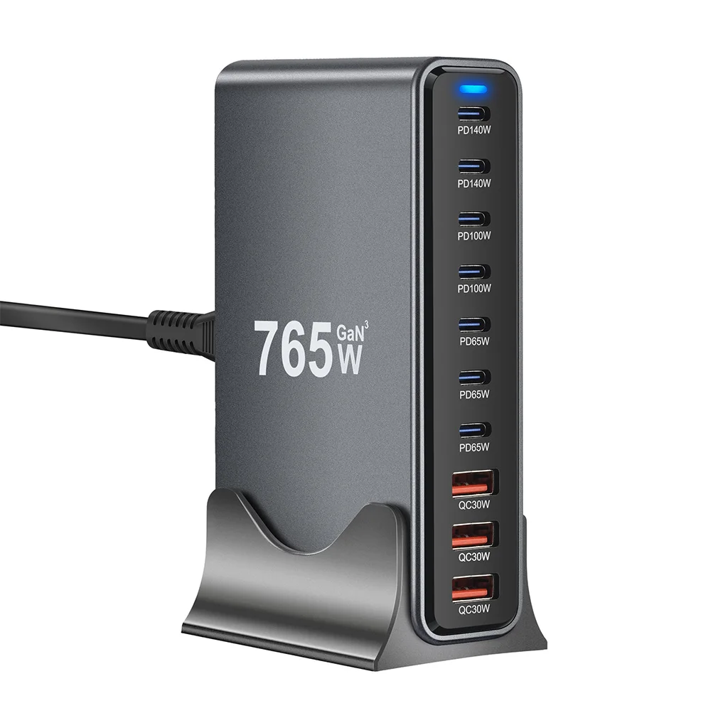 765W GaN 10-Port Fast Charger USB C Dual 140W PD3.1 Fast Charging Station for iPhone 16 Samsung MacBook Laptop Wall Charger