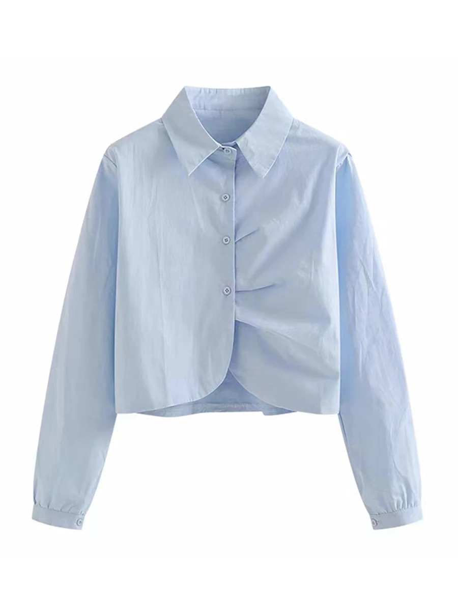 เสื้อผ้าฝ้ายลำลองสำหรับผู้หญิง สไตล์สปริง/ออทัมน์ รุ่นใหม่ ทรงหลวม ดีไซน์พับเก๋ ผ้าฝ้ายแท้ สวมใส่สบาย คอปก แขนยาว ทรงปกติ...