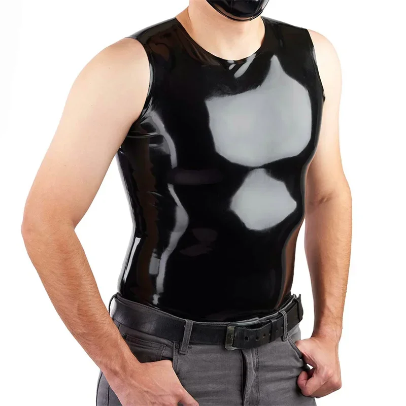 

Male Lingerie Latex Top Tanks Black Rubber Latex Vests for Men Wear Csoplay Costume