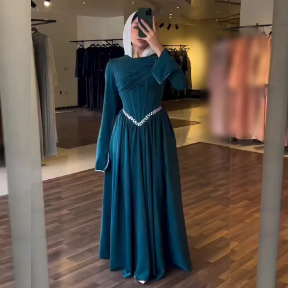 

Customized Women's Evening Jersey Rhinestone Pleat A-line Long Dresses Bespoke Occasion Elegant Party Gown Classic High Quality