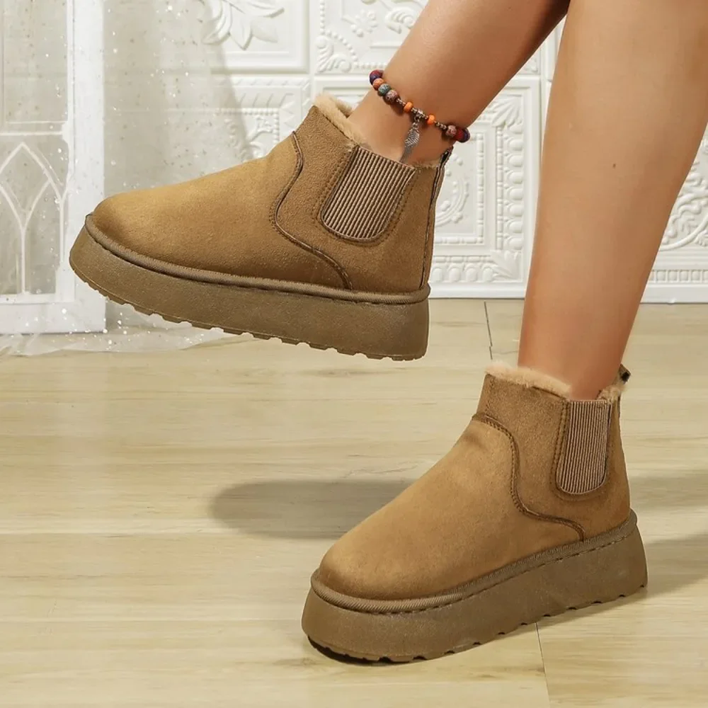 Winter Women Short Plush Warm Snow Boots Casual Shoes New Suede Fur Chelsea Ankle Boots Flats Platform Ladies Shoes Botas