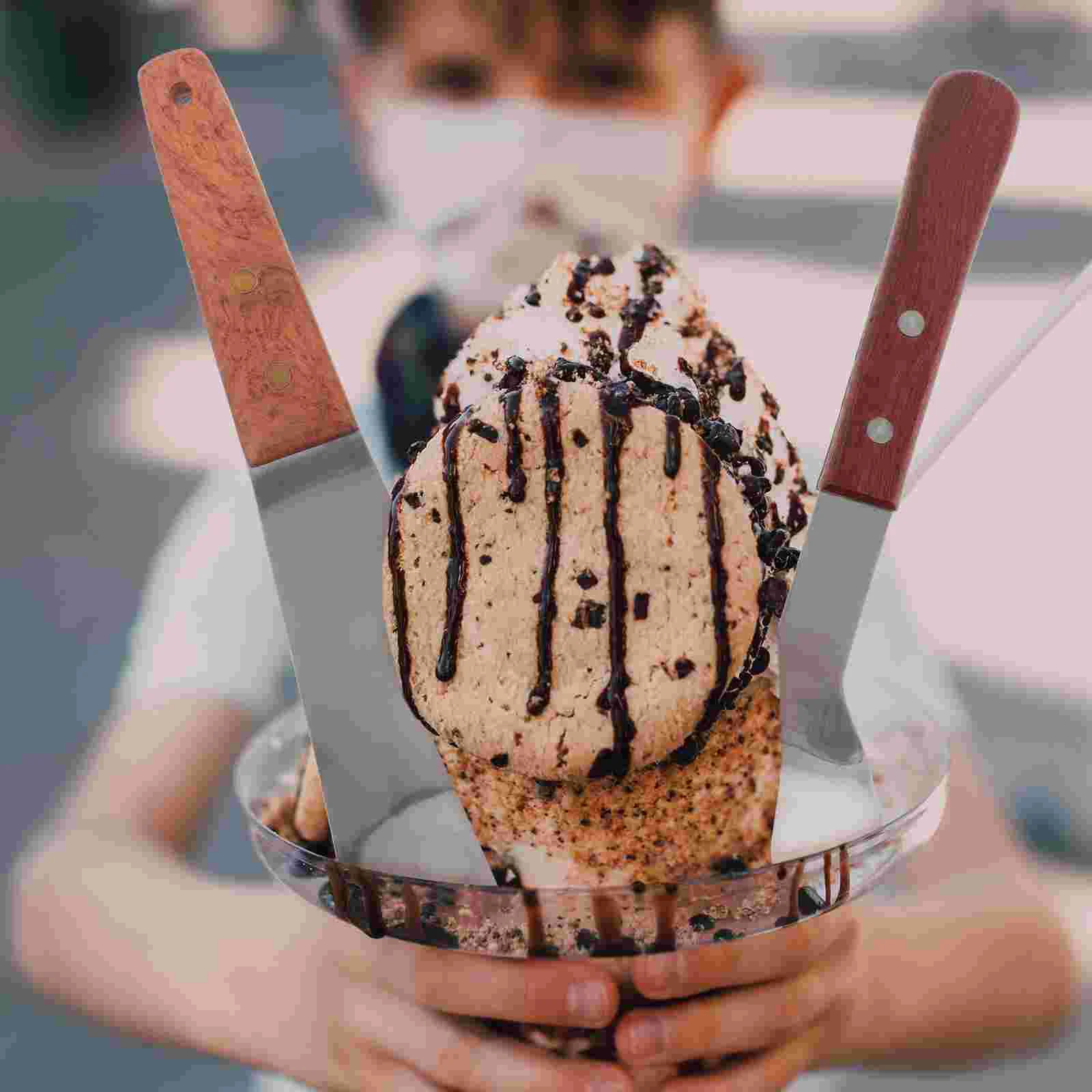 

2Pcs StainlessSteel Scoop Shovels Spoons BallDigger DessertScooper WoodHandle CorrosionResistant KitchenBarTool