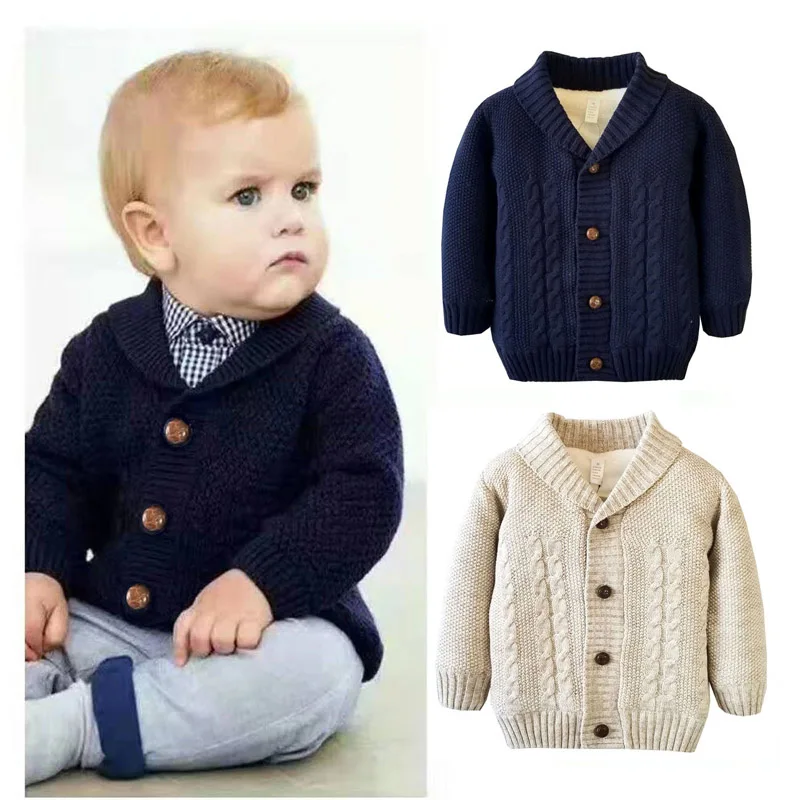 

Winter Children's Polo Sweater Boys and Girls Single breasted Cardigan Thick Coat 12m-4t