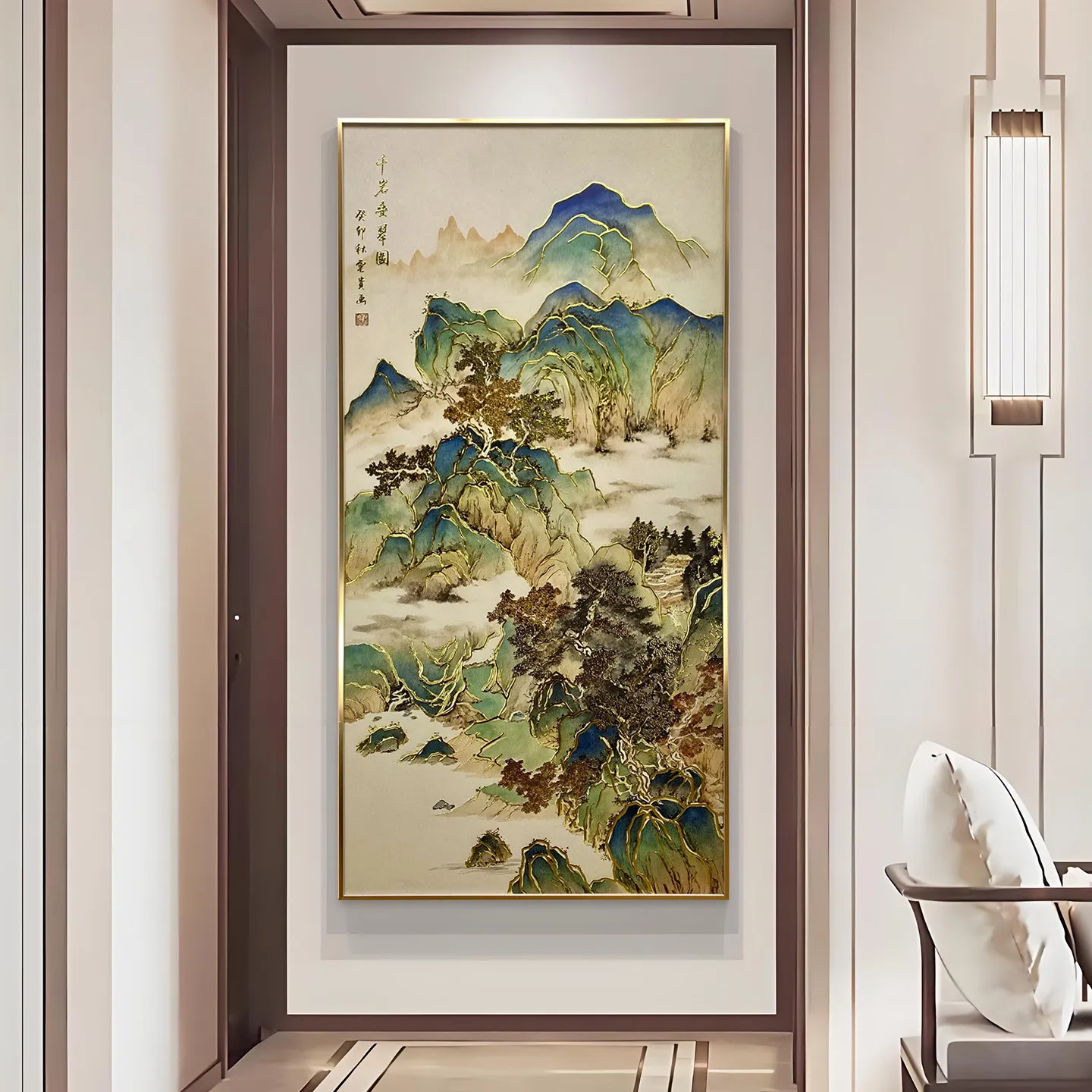 Gilded new Chinese landscape painting, three-dimensional relief oil painting, wall lamp