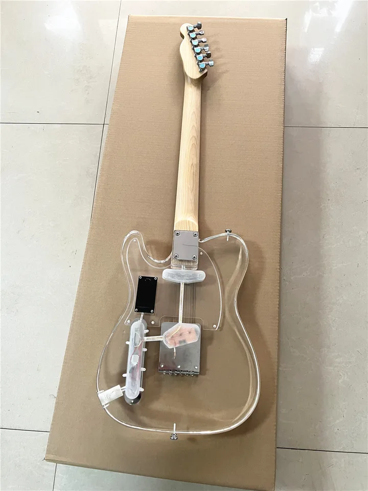 クラシックなアクリルエレキギター,LEDライト付き,高品質,透明