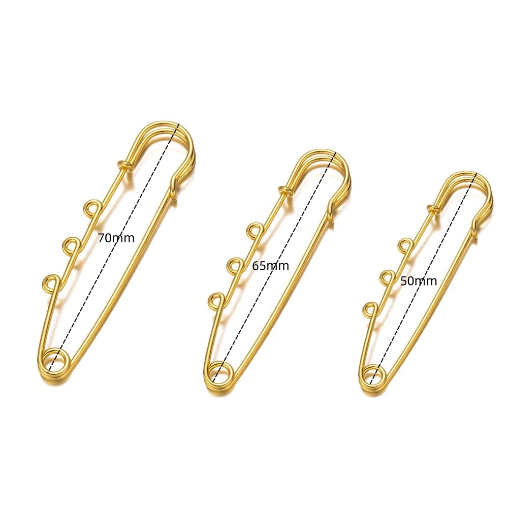 10pcs Safety Pin Brooch Blank Base 50/61/65/70cm Pins 3/6 Holes Rings for DIY Pendant Charms Jewelry Making Supplies Accessories