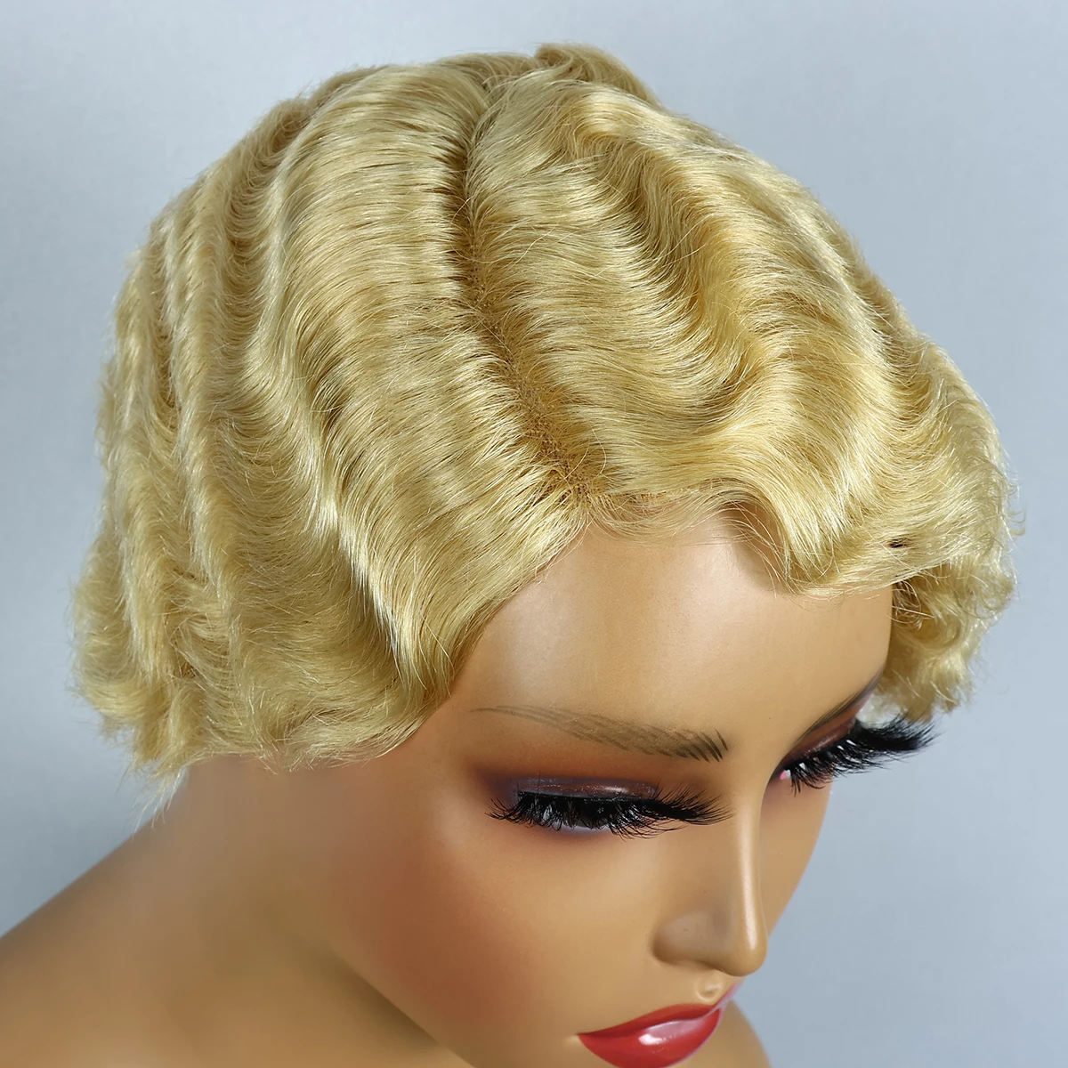 Blonde 4x1 Part Lace Wigs #613 Short Pixie Cut Lace Closure Human Hair Wigs Finger Wave 4x1 Lace Closure Wigs HairUGo