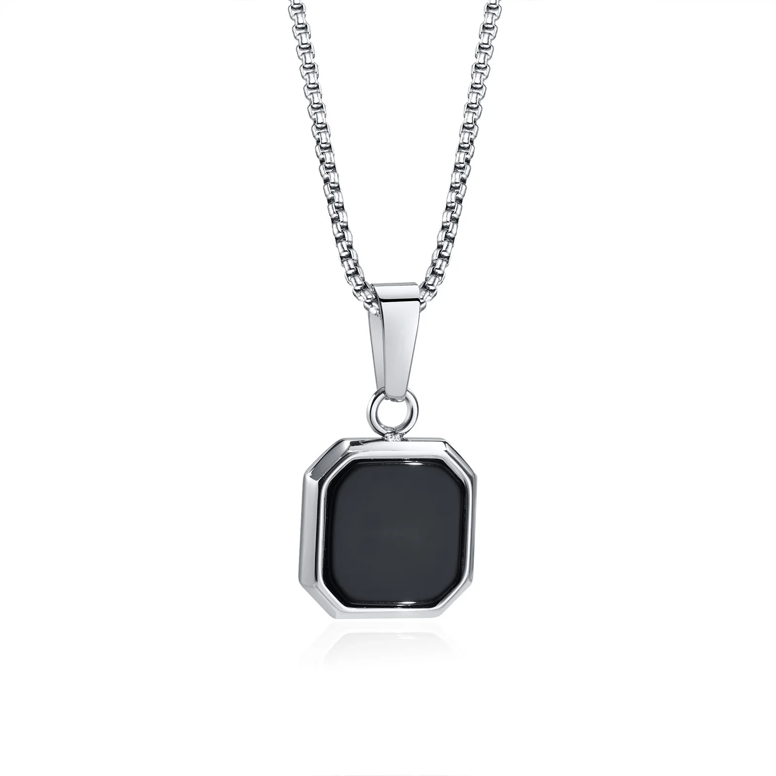 Vnox Square Natural Stone Necklace for Men Women, Stainless Steel Geometric Pendant Collar with Box Chain Gifts Jewelry image 3