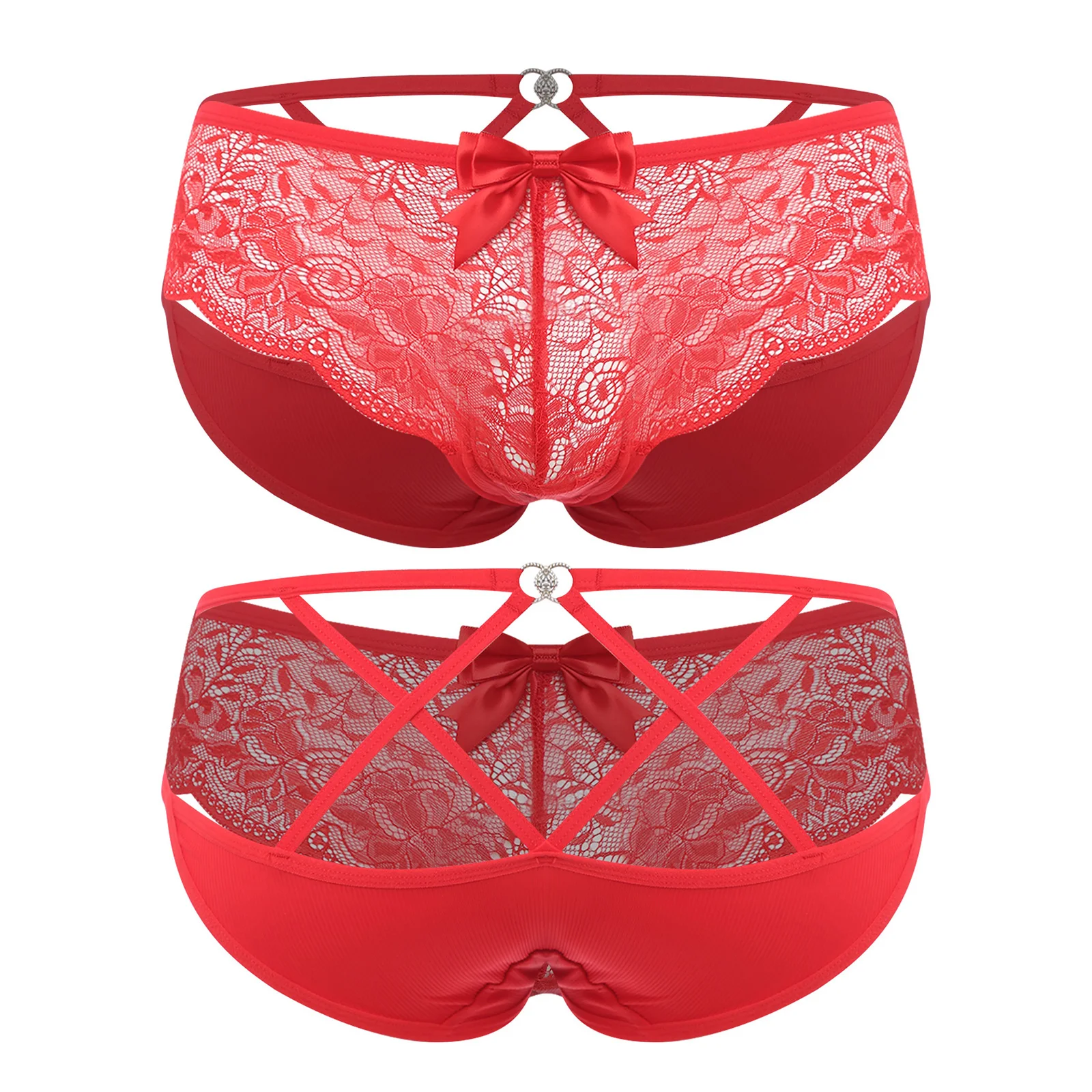 Men's Floral Lace Closed/Opened Crotch Lingerie with Bow