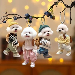 Cute Backpack Puppy Keychain Hat Dog Rearview Mirrors Pendant For Men Women Gifts Car Mobile Phone OrnamentsFashion Accessories