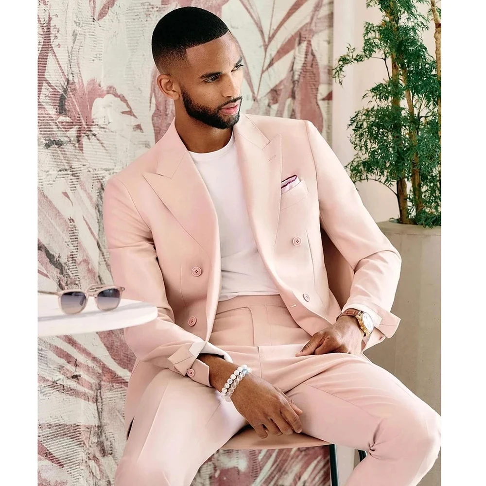 

Handsome Pink Men Suits Wedding Dress Slim Fit Costume Homme Tuxedo Terno Masculino Prom Groom Custom Made 2 Pieces Blazer