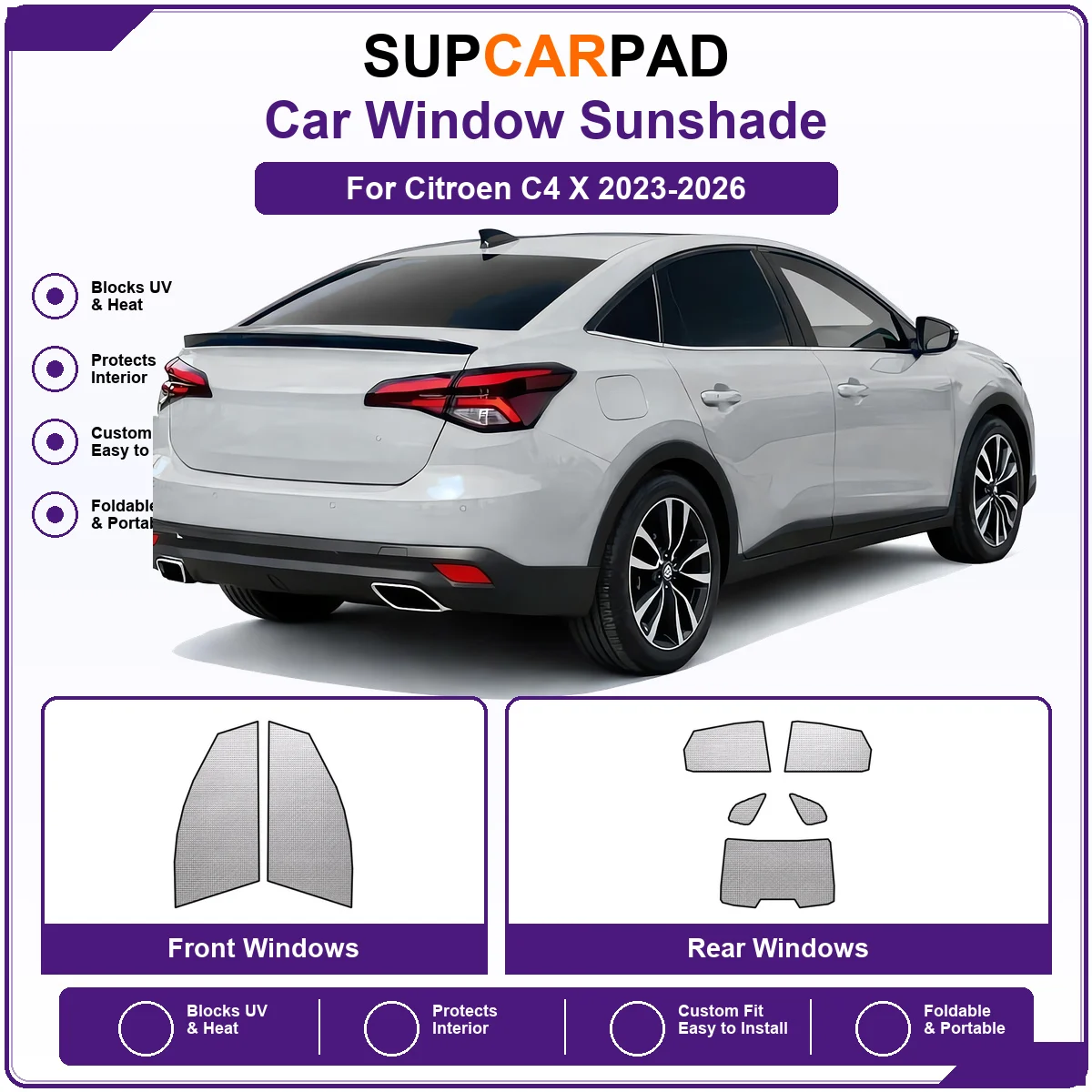 For Citroen C4 X 2023-2026 Pre‑Cut Auto Window Sunshade Anti‑UV Car Sun Visor Protector