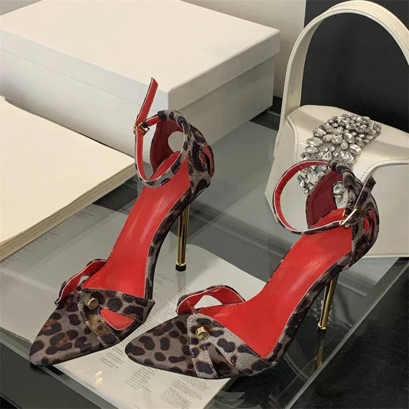 

Womens Shoes Fashion High Heel Sandals Street Style Rivet Pointed Toe Sandals for Women Summer Buckle Strap High Heels Sandalias