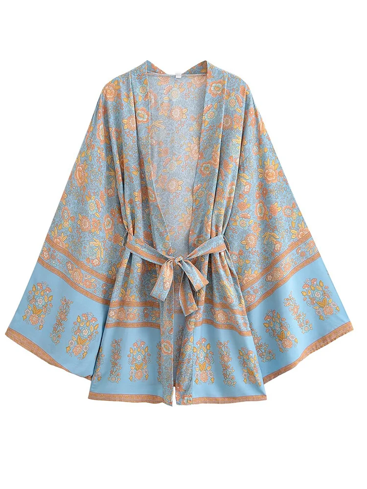 

European style new women's fashion versatile temperament printing leisure loose beach kimono jacket
