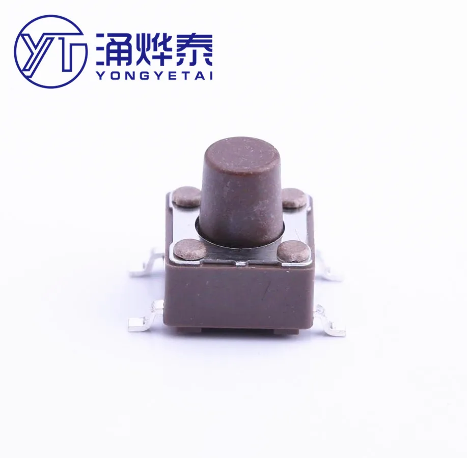 YYT 10PCS DTSM-63N-V-T/R tactile switch 6*6*7MM patch four-pin button brown