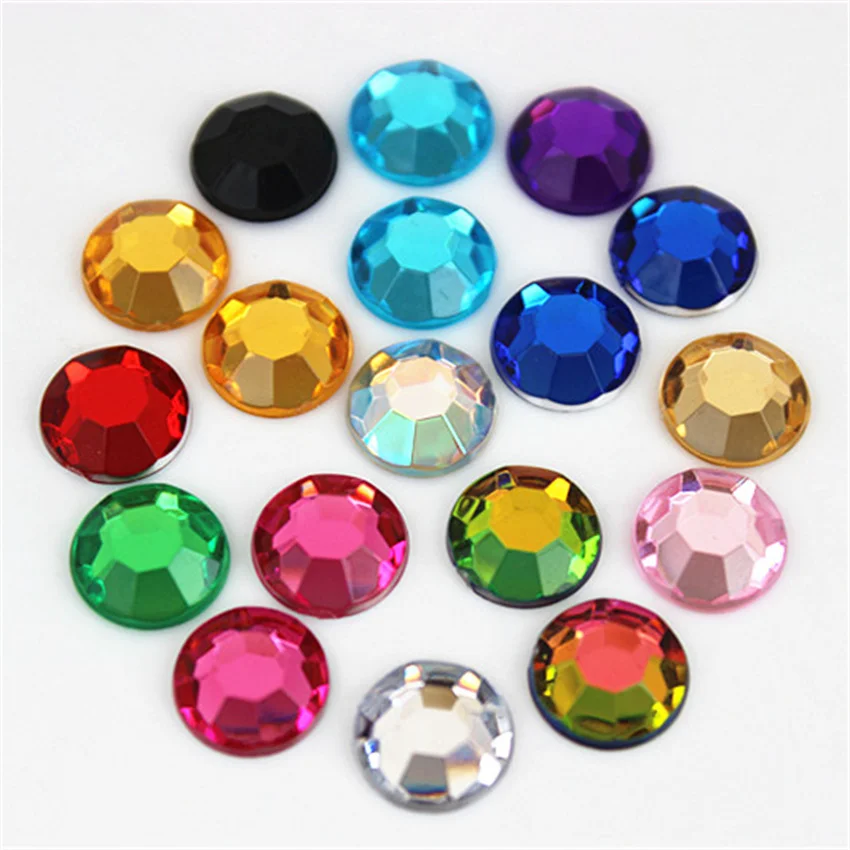 Micui 100pcs 10mm Round Acrylic Rhinestones Crystal Stones Flat Back beads No Hole For Clothes Headdress Crafts Decorations MC70