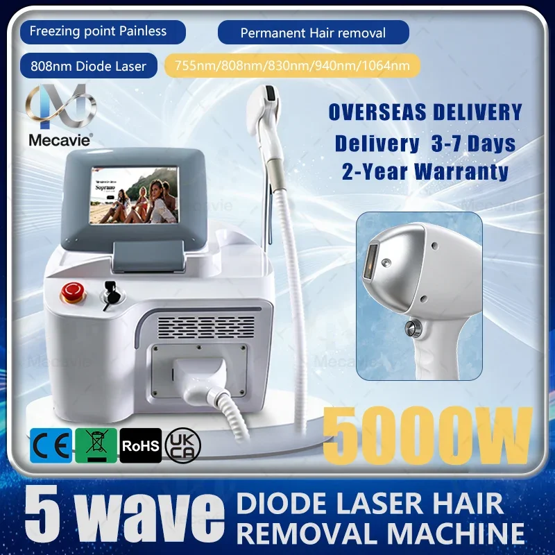 Multi‑wavelength 5‑Waves Diode Laser Hair Removal Machine 755 808 830 940 1064nm Ice Cooling Painless Salon Beauty Equipment