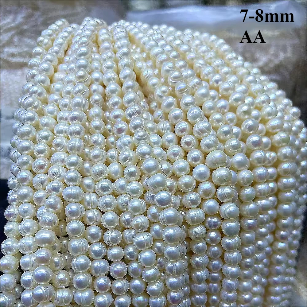 

7-8mm AA Natural Freshwater Nearround White Pearl 100% Women's Premium Bead Jewelry Make DIY Necklace Bracelet Accessories Gift