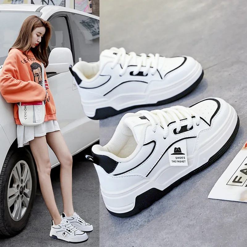 

Women Vulcanized Shoes New Comfortable Leather Surface Versatile Fashion Casual Sports Board Shoes Low Cut