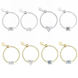 Sparking Bling 5A Clear Cubic Zirconia Geometric Single CZ Chain Ring For Women Adjustable