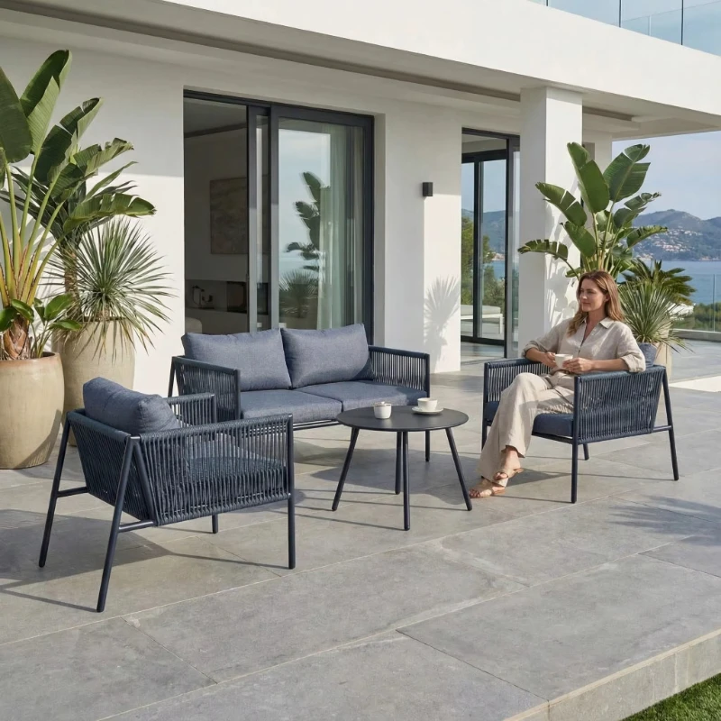 Outdoor rattan sofa set, steel frame eco-friendly wicker garden garden furniture