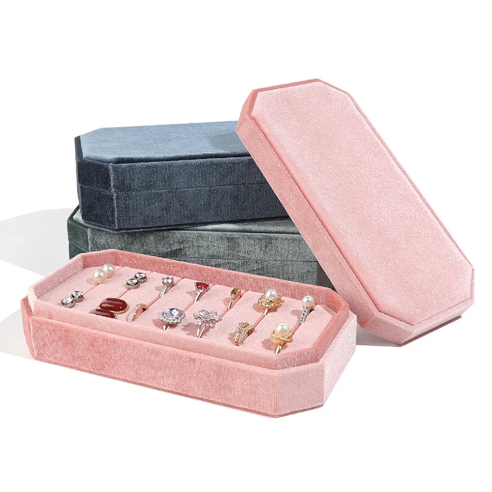 

Velvet Octagonal Rings Display Tray High-end Jewelry Storage Case with Lid Multiple Rings Organizer Drawer Dress Tables Cabinets