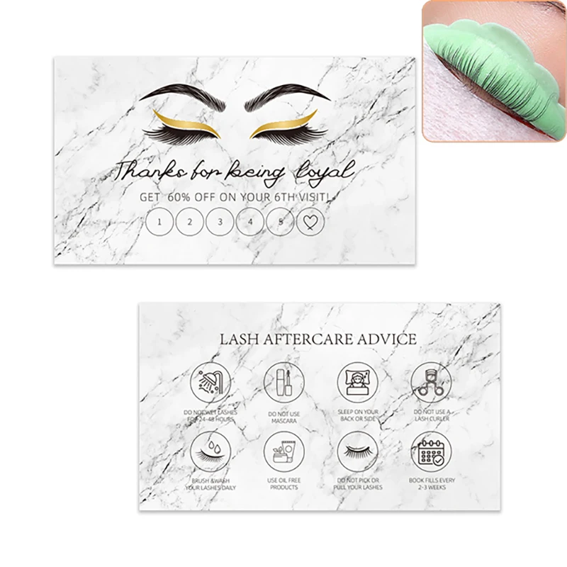 50pcs Shining Eyelash Business Card Lash Extension Aftercare Card Lash Loyalty Discount Cards Beauty Studio Loyalty Cards