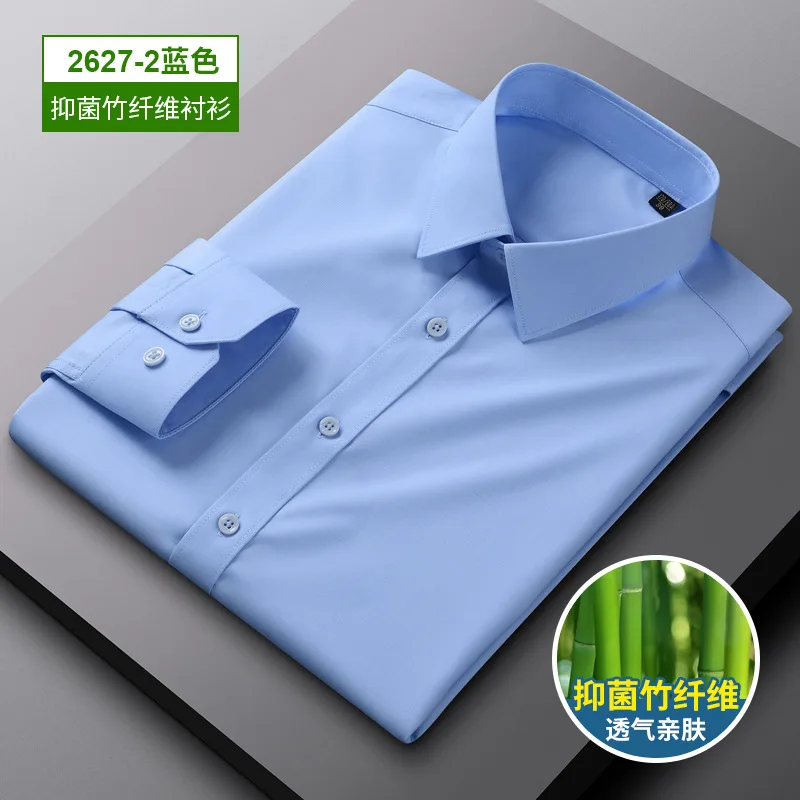 5XL men\'s shirt Long sleeve bamboo fiber ice silk spring summer high quality business casual fashion free iron solid color