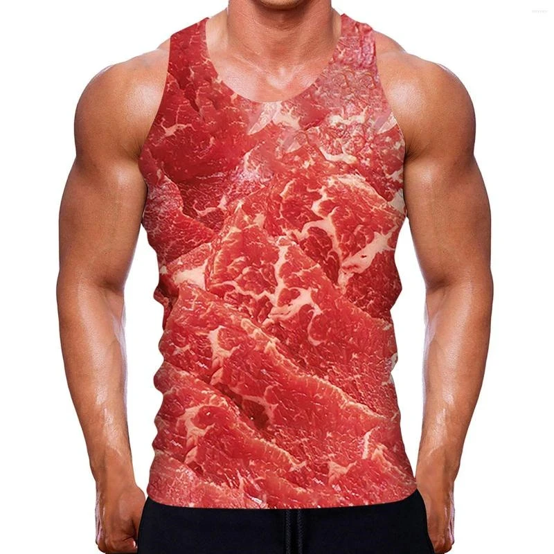 Summer Funny Meat 3D Print Tank Tops Men\'s Casual Fashion Streetwear Vest Oversized Sleeveless Tank Top Gym Man Clothing