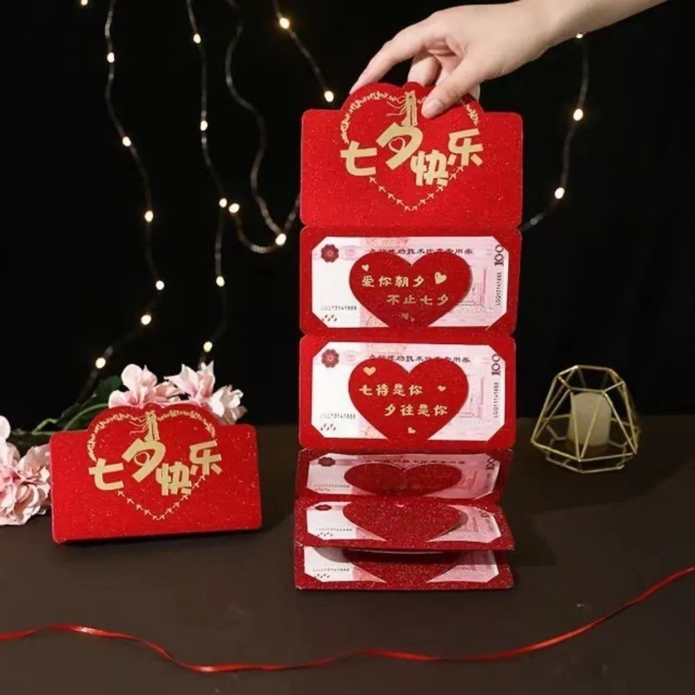 

6/10 Cards Red Envelope Greeting Card Best Wishes Folding Valentine's Day Cash Holder HongBao Red Pocket New Year Gift