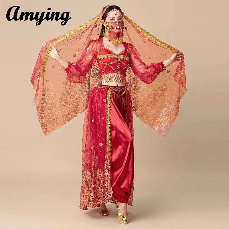 

Hot Selling Indian Belly Dance Costume Palace Exotic Style Suit Women Halloween Performance Jasmine Princess Dance Costume Set