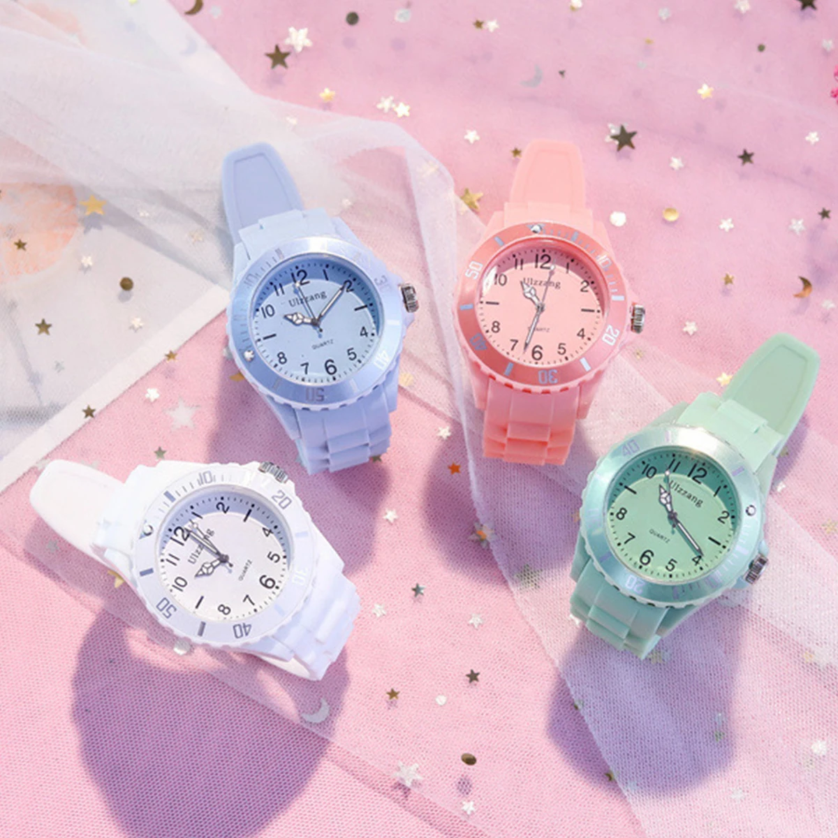 Kids Exam Watch Girls Boys Elementary School Waterproof Imitation Drop Macaron Little Fresh Sport Jelly Candy Color