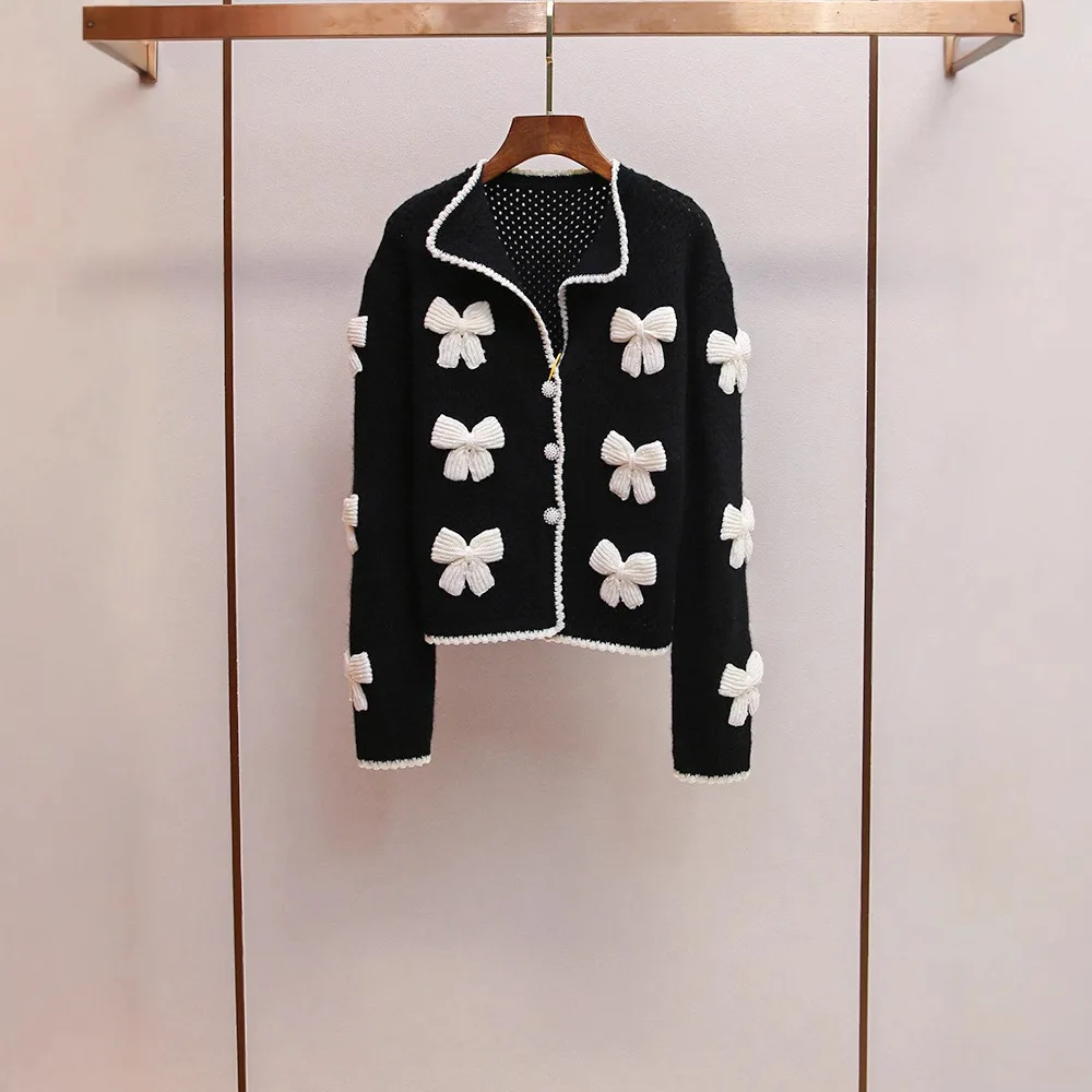 

【Gift Free】Women Autumn New Premium Fashion Vintage Casual Versatile Bow Detail Soft Knit Cardigan