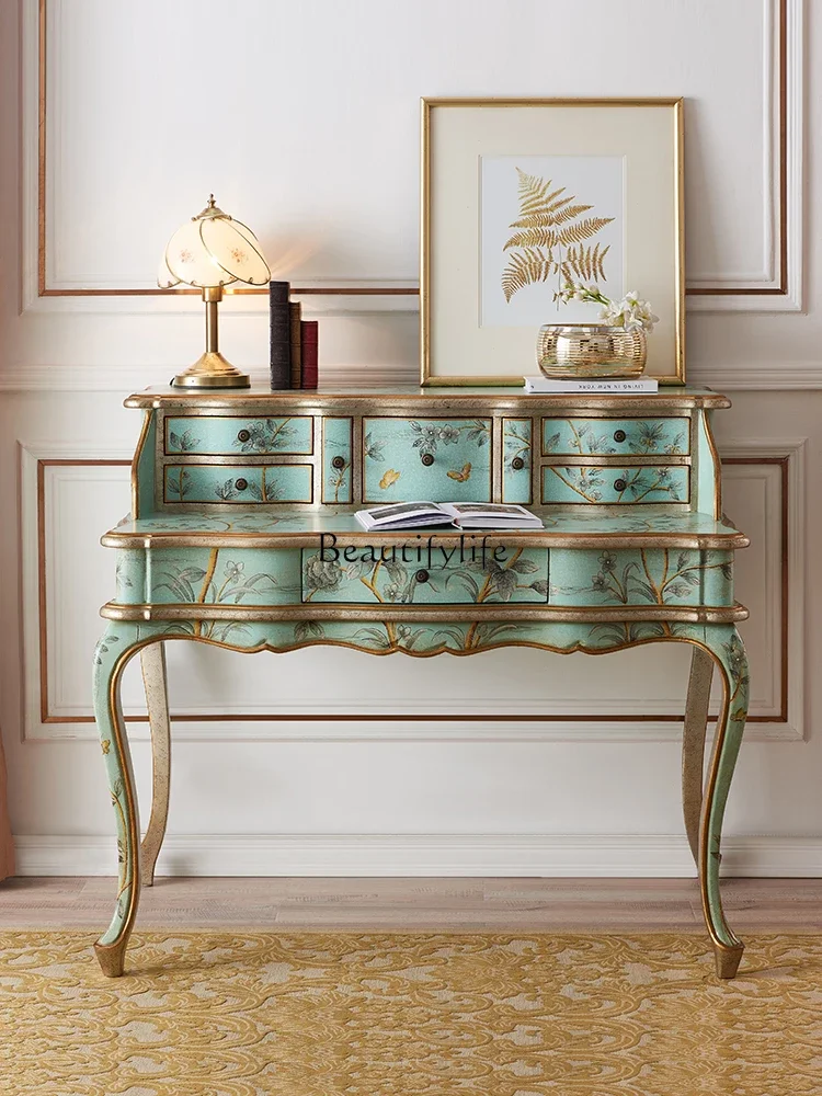 European luxury classical furniture, French painted study desk, all solid wood desk