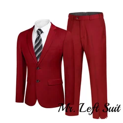 Red Classic Men's Wedding Tuxedo 2 Piece Set Slim Fit 2 Button Dress Suits Jacket Pants Elegant Men's Suit Customized XS-5XL