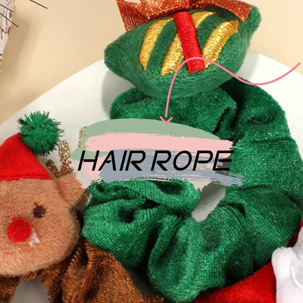 

Christmas Hair Tie Cartoon Plush Hair Rope Ponytail Hair Scrunchies Elastic Band Fashion Decor Hair Accessories Velvet Topknot