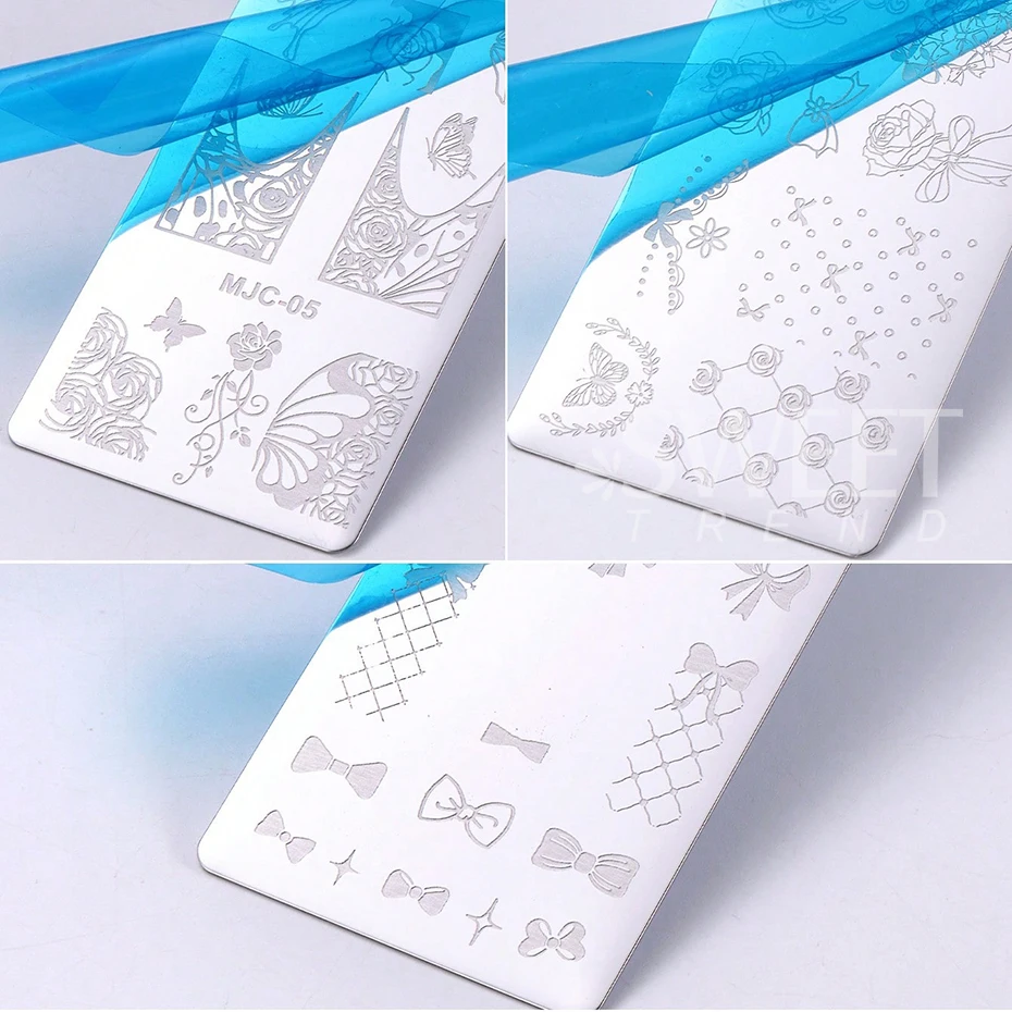 3pcs Bow Tie Nail Stamping Plates Butterfly Design Floral Flower Leaf  Nail Art Stamp Stencil Printing Template Manicure Tools