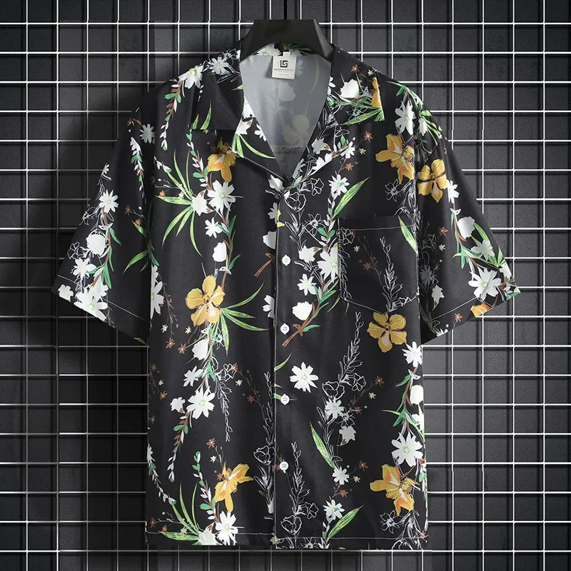 قميص رجالي مطبوع بياقة كوبية ، قميص شاطئ خفيف الوزن ، الصيف #1