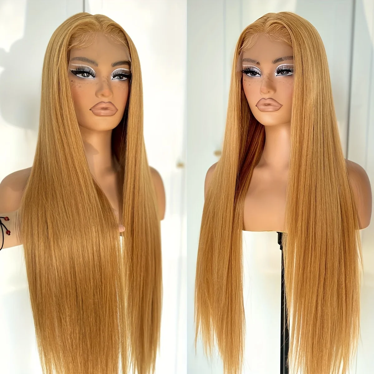 27# Colored Wigs Human Hair 28 Inch 13x4 13x6 Lace Front Wigs Human Hair 180% Density Straight HD Honey Blonde Wigs For Women