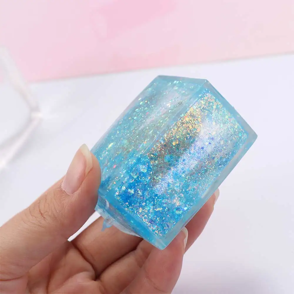 Polar Light Transparent Cube Fidget Mochi Ice Block Glitter Colorful Simulated Tofu Fidget Small Ice Cubes TPR Block