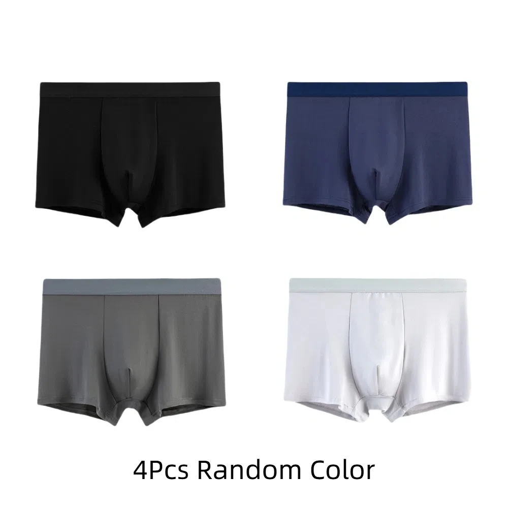 

4Pcs Breathable Solid Color Men's Boxer Briefs Plus Size Seamless Men Panties Mid Waist 4PCS Underwear for Man Gifts