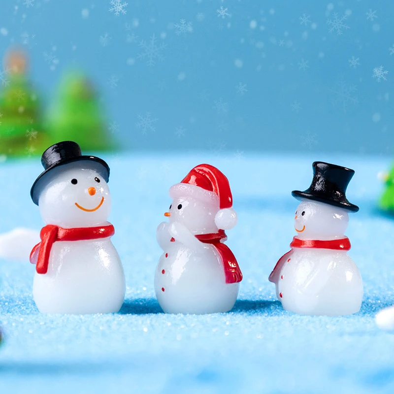 4 stuks Kerst Creatieve Cartoon Lichtgevende Sneeuwpop Beeldje Micro Landschap Decoratie DIY Woondecoratie Accessoires Geschenken