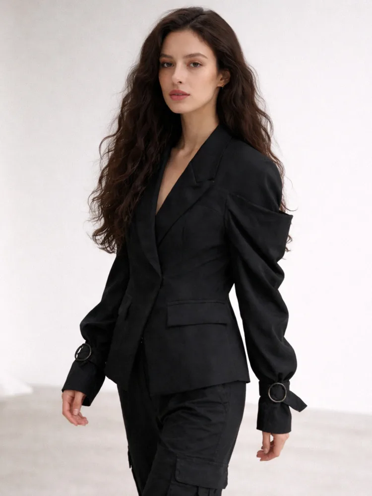 ONEXWEN White Puff Sleeve Blazer For Women Elegant Oversized Suit Jacket Office Lady Loose Fit Coat Fashion Outerwear ZM5181