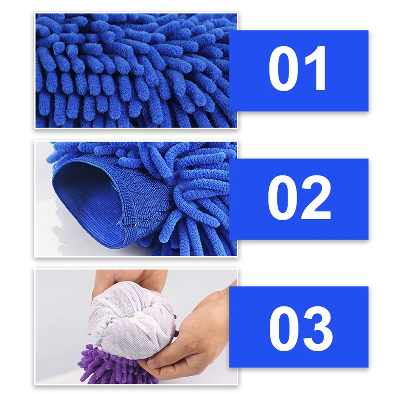 Large Microfiber Car Wash Mitt Chenille Glove Electric Bicycle Motorcycle Car Cleaning Gloves Auto Moto Care Double-faced Glove