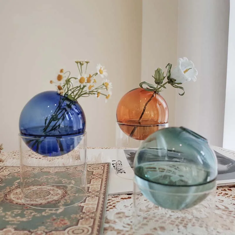 Mini Round Flower Vase Hydroponic Container Micro Landscape Glass Ecological Bottle Borosilicate Glass Bottle With Home Decorate