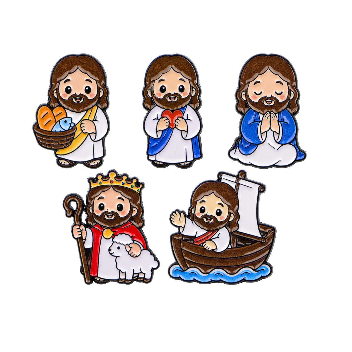 5 Stück Jesus Emaille-Pin Cartoon-Brosche für Mäntel Damenbroschen Kragen-Reversnadeln Metall-Abzeichen Schmuck Geschenk für Freunde – Detail 2