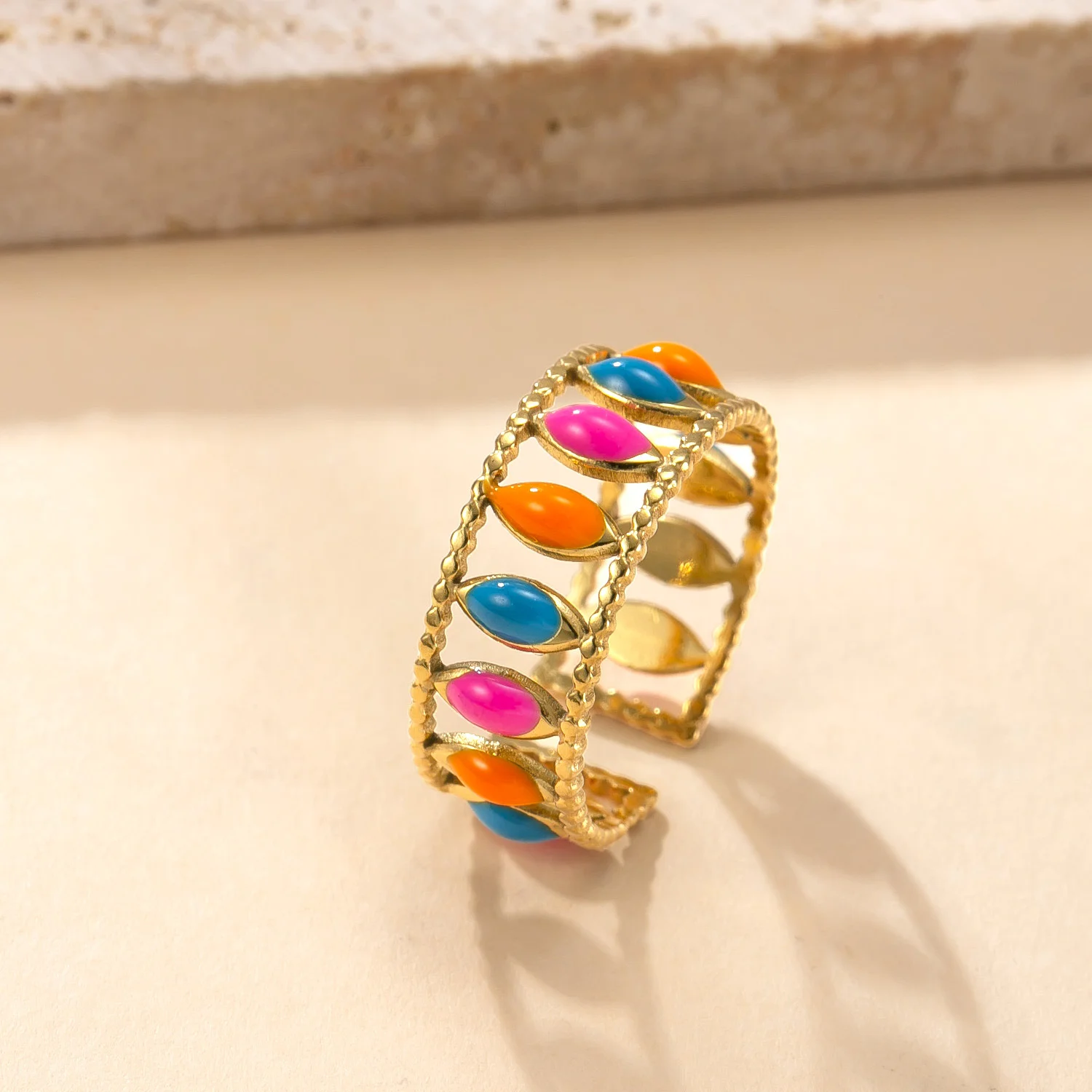Colored Shell Open Rings for Women Gold Plated Stainless Steel Ring 2025 Trend Luxury Aesthetic Jewelry Bohemian