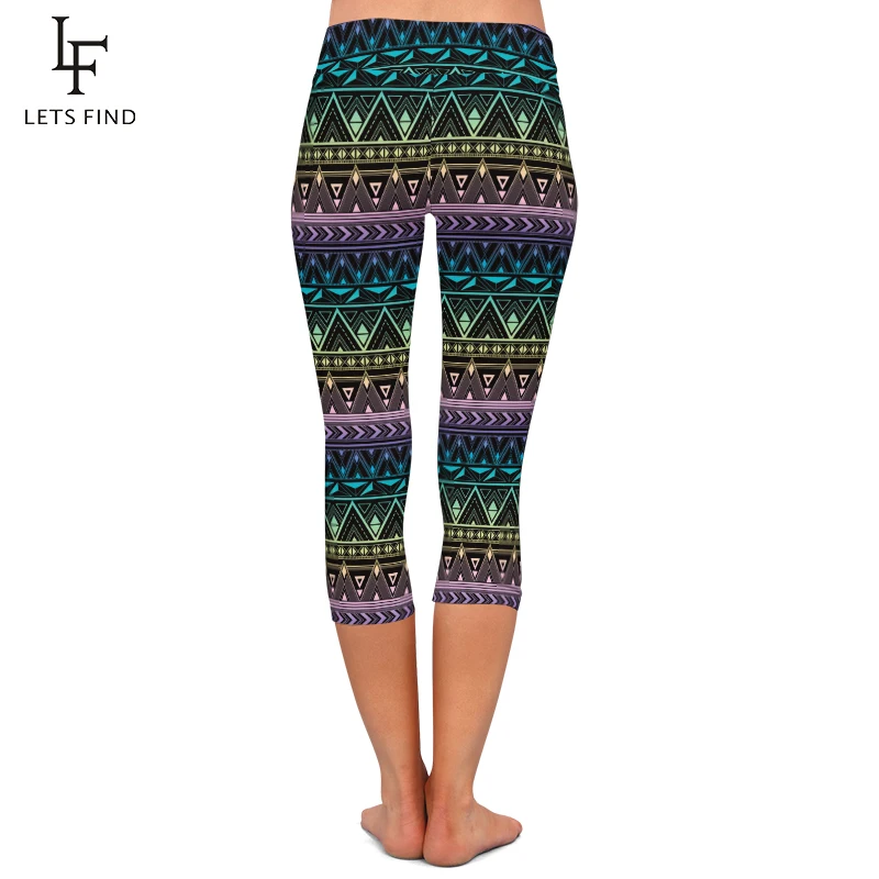 LETSFIND New Fashion Aztec Printing Pants Punk Women Capri Legging High Waist Stretchy Trousers Casual Leggings